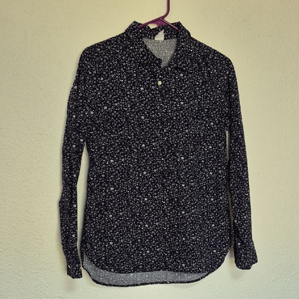GAP Navy and White Floral Long Sleeve Blouse Size XS